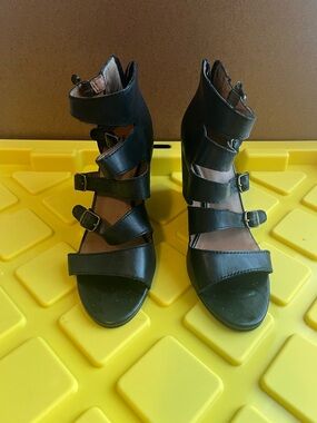 Lucky Brand Black Multi-Strap Buckle Heels